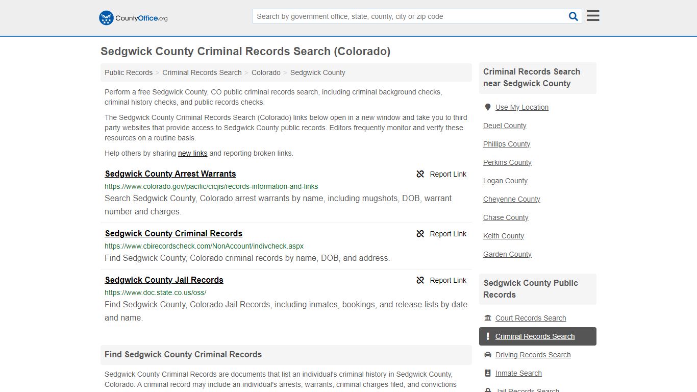 Sedgwick County Criminal Records Search (Colorado)